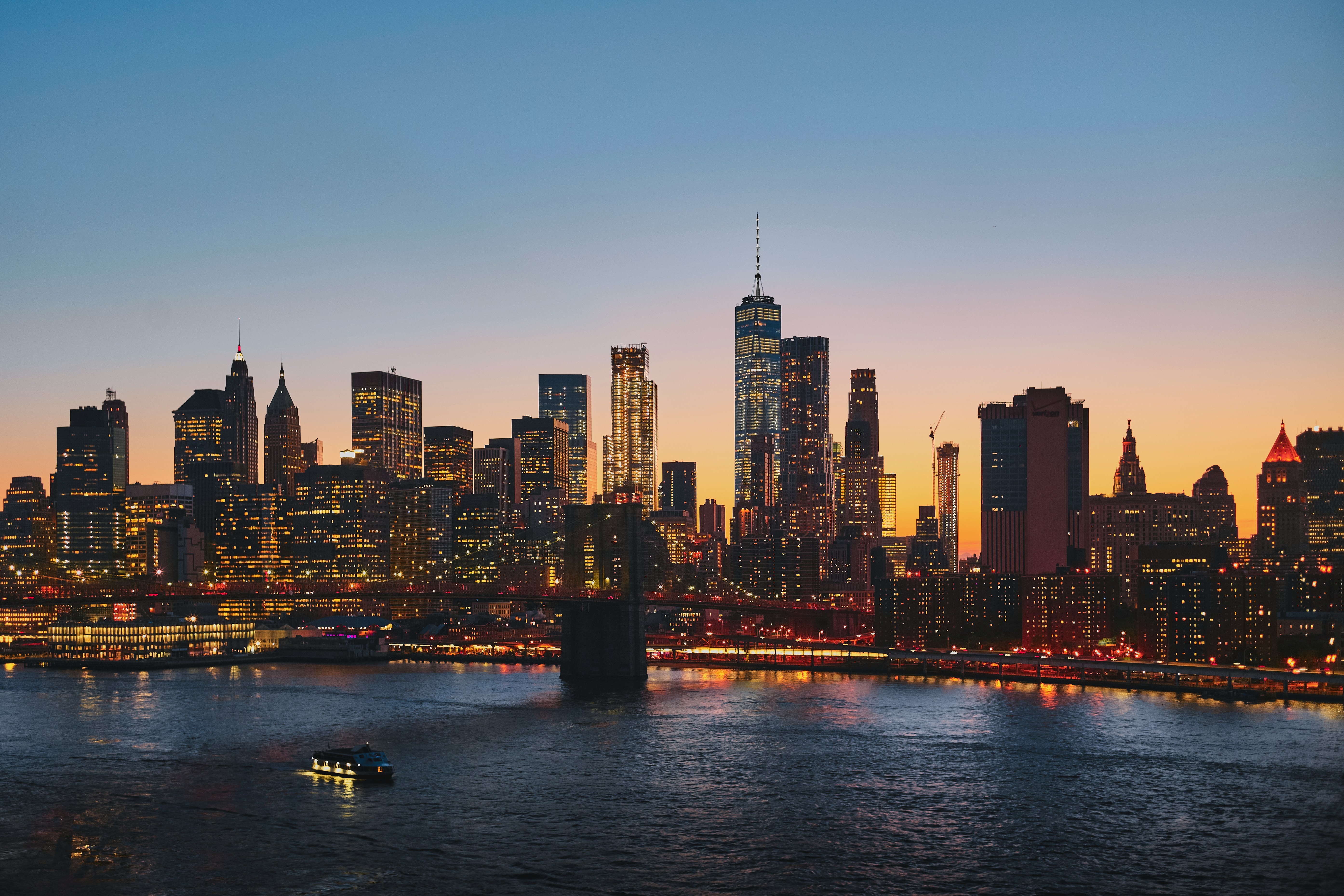 Manhattan skyline at sunset
